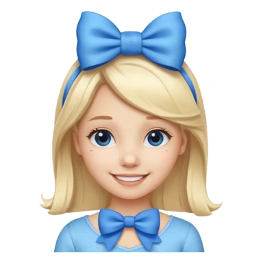 A cute girl with a white skin and a blonde hair with a blue and white bow in her head sticker