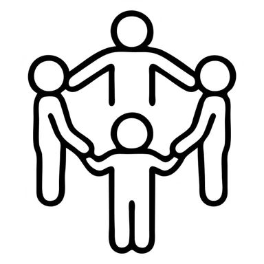 stick figure humans standing in a circle, holding hands, unity, minimal line art icon sticker