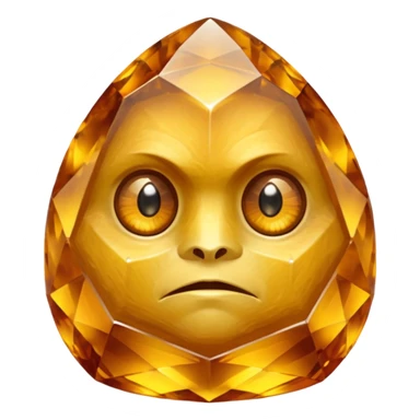 Single gemstone rock character, warm golden citrine, squat and heavy like a rock, with carved facets with eyes sticker