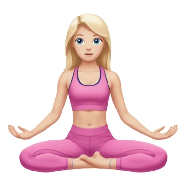  long blown out blonde hair woman blue eyes wearing pink workout set doing pilates sticker