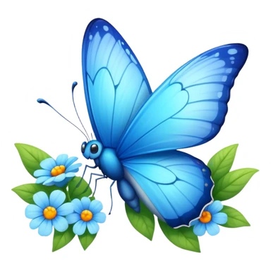 A vibrant blue butterfly with a cute smiling face, fluttering in spring with flowers around sticker