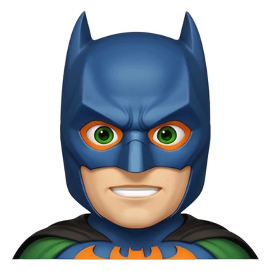 batman emoji with the mask is in blue, orange and green, the face, eyes are regular colors sticker