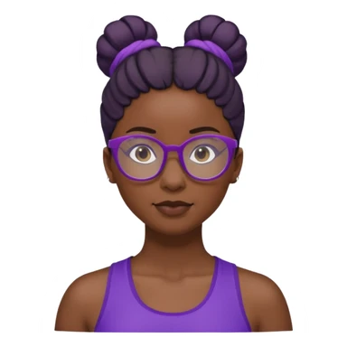 Female Athlete with Glasses – Dark-skinned woman, bun hairstyle, purple sports top.


 sticker