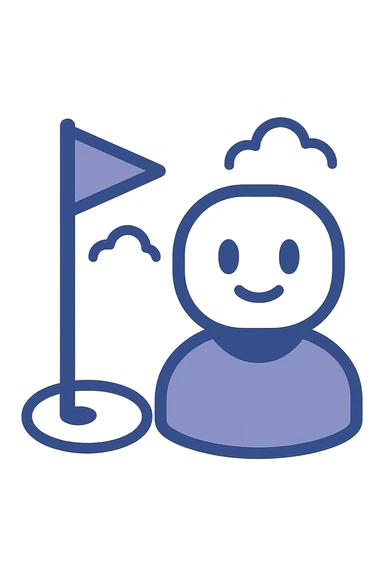 abstract TeeTalk icon: golf flag and digital assistant face reduced to simple shapes and lines, playful and unique sticker