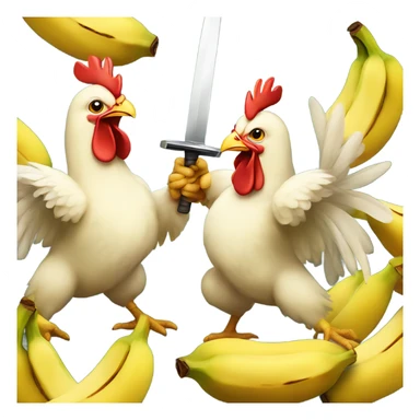 Chickens sword fighting using bananas sticker