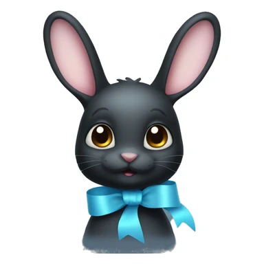 black rabbit with light blue ribbon on its ear sticker