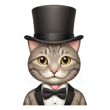 Grey tabby cat in top hat and bow tie sticker