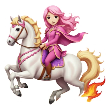 same image but princess woman with pink and blonde hair riding a fire horse sticker