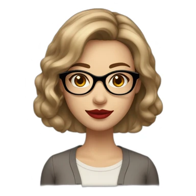 face of a 25 year old caucasic woman with short dark “the bob” hair, bright red lipstick, eyeliner, and square light brown glasses sticker