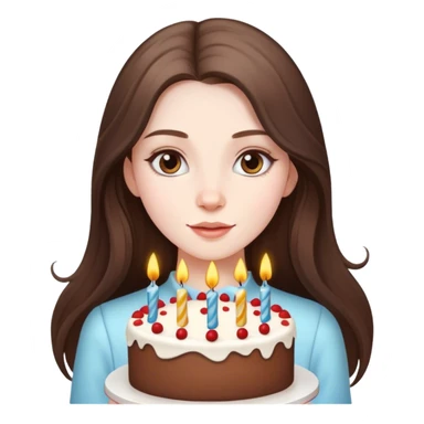  beautiful pale brunette girl with long hair with birthday cake sticker
