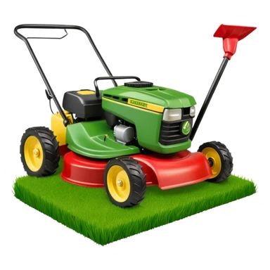 Johb Deere Lawn mower and watering can grouped together with a few grass clippings sticker