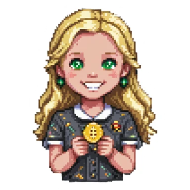 smiling blonde girl with coins sticker