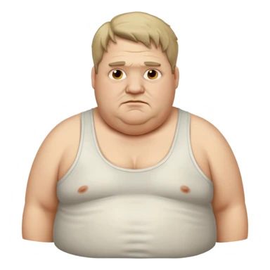 extremely obese middle aged white man in wifebeater with greasy hair and dirty appearance sticker