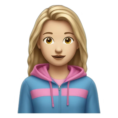 13 year old girl with dirty brownish blonde hair and blue eyes with a pink hoodie that’s not on her head sticker