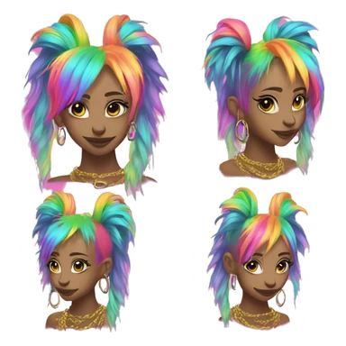 Punk Chinese crested neon rainbow hair gold chain piercings tattoos ear piercings sticker