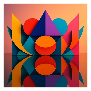 abstract geometric shapes with reflection, vibrant colors, mirrored symmetry, modern art style sticker
