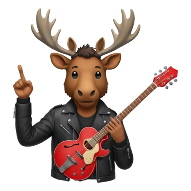 A man with a moose head in alaska pointing a red guitar directly up in the air. Make the graphics gritty and realistic like the moose man is a villian in a high budget batman movie. It needs to be 100 times more dark themed and realistic. Like your batman characters  sticker