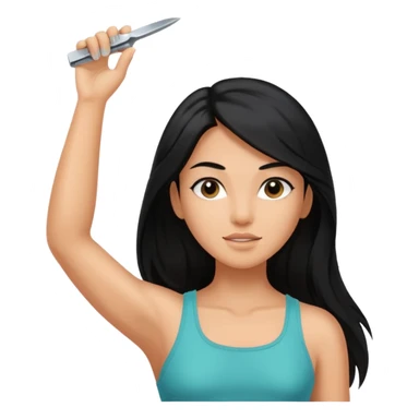 woman black long hair showing armpit and grabing razor sticker