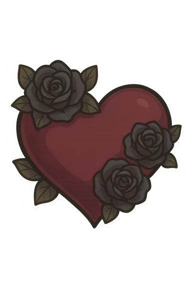 gothic heart with dark roses, remove background sticker