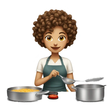 Curly woman white skin cooking sticker