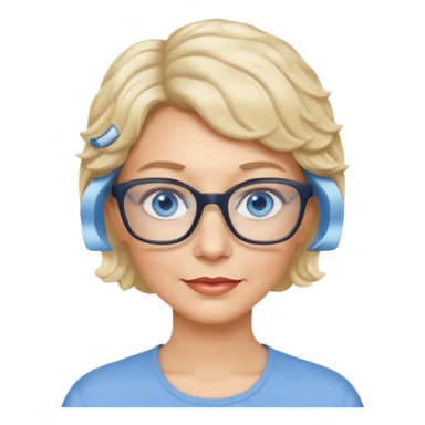 woman 60 very short weavy blonde haire, rectangle glases, blue eyes sticker