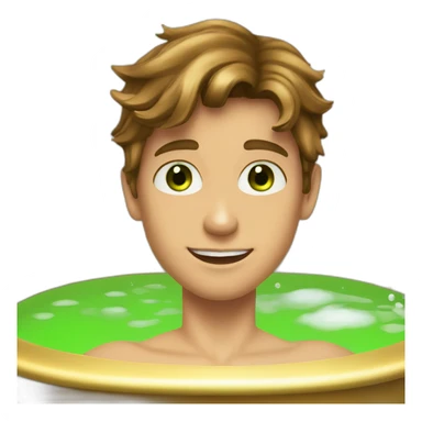 Posh-muscle-boy-brown-hair-green-eyes-pearl-necklace-in-golden-bathtub sticker