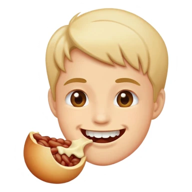 person chewing food slowly, smiling, simple and expressive sticker