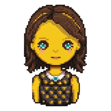 microscopic belle face icon, 20x20 pixels only, brown dot for hair, yellow dot for dress, absolute bare minimum sticker