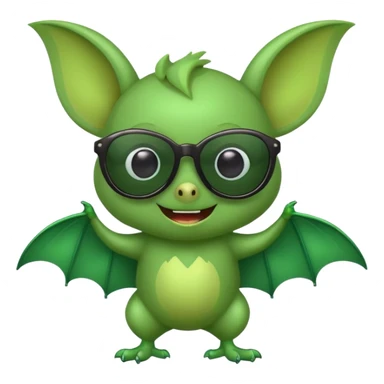 cute green bat with sunglasses, full body sticker