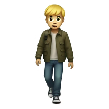 boy walking in a scary forest sticker