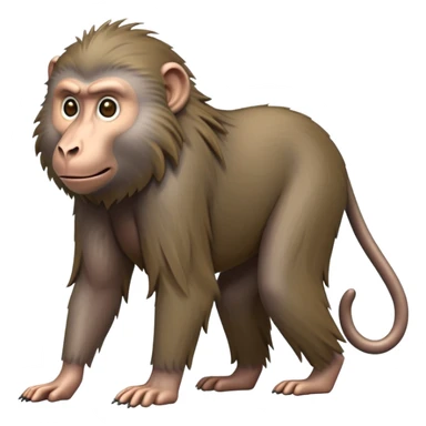 cinematic-hairy baboon-full-body-standing on all fours-emoji,-head-tilted-dramatically,-thick-grey-and-brown-fur,-simplified-yet-realistic-focused-features,-highly-detailed,-glowing-with-an-almost-sarcastic-glow sticker
