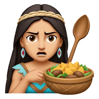 Cinematic Funny Pocahontas Portrait Emoji, Looking bewildered as Meeko steals her food, one brow raised in playful frustration, a warrior princess caught in a hilariously relatable moment, wild yet endearing! sticker