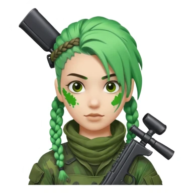 paintball player with geared face boy braided green hair sticker
