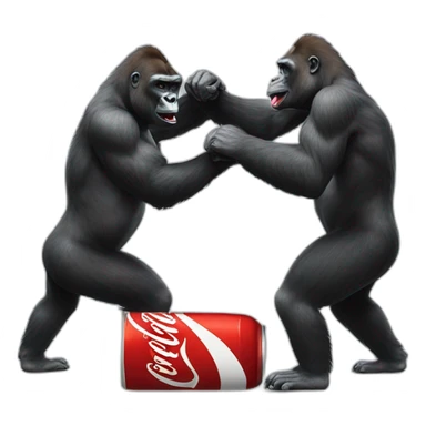 Gorilla fighting over coca cola sticker