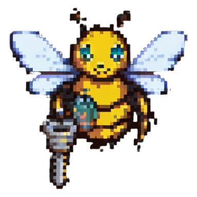bee carrying a small tool, pixel art sticker