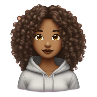 Mixed girl /curly long hair black light / with brown hooded eyes  sticker