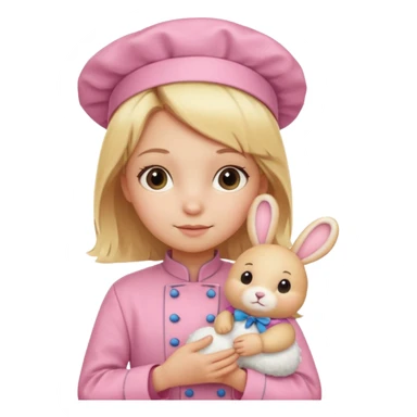 girl kid italian chef, blonde,  pink uniform, holding plush rabbit sticker