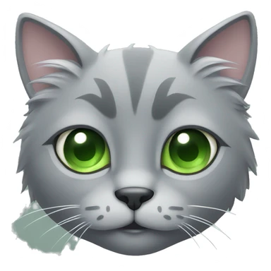 Fluffy grey cats head with green eyes sticker