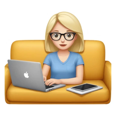 A girl is working with a laptop while lying horizontal on the sofa sticker