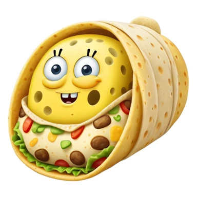 SpongeBob wrapped up inside a burrito sticker