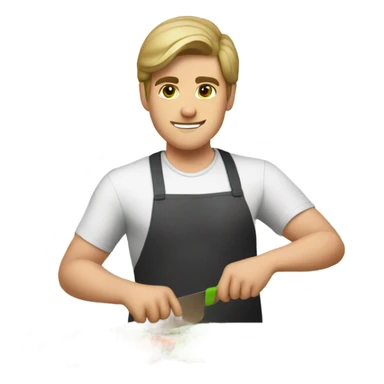 attractive young man whitebrunette young man using a chopping vegetables sticker