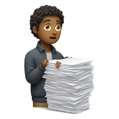 person in despair holding stacks of paper  sticker