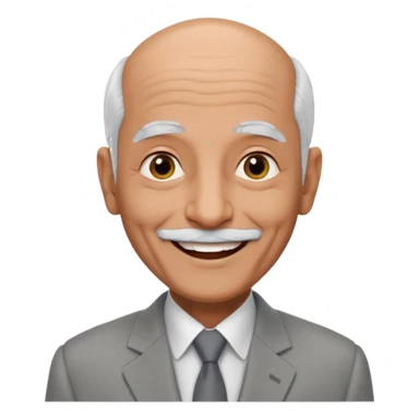 70 yr old man, almost bald, some white hair, pakistani, light grey business suit, big smile, dark brown skin, no moustache
 sticker