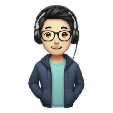 korean boy with a glasses wearing headphone sticker
