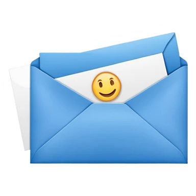 a white postcard in a blue mailing envelope sticker