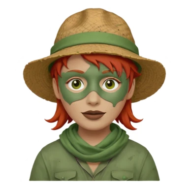 messy green full face clay mask and tourist hat red hair  sticker