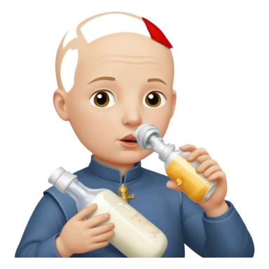 Un homme avec une calvitie cheveux ras boit un biberon  avec Jeanne d’arc dans le biberon  sticker