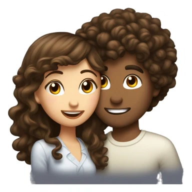 brunette girl kissing curly hair brune guy on the cheek sticker