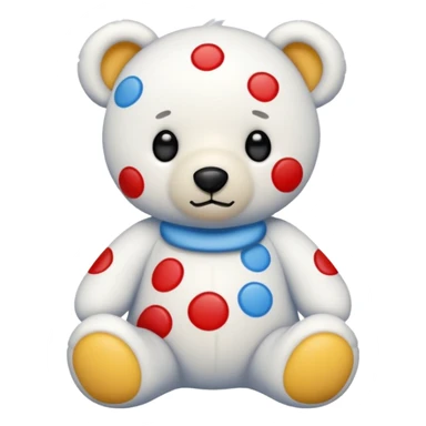 White teddy bear with blue, red and yellow spots sticker