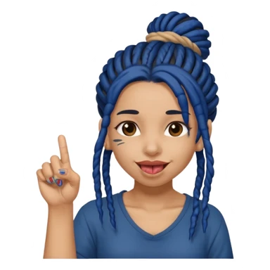 light brown girl with dark blue dreads in a bun with tongue out giving middle finger sticker
